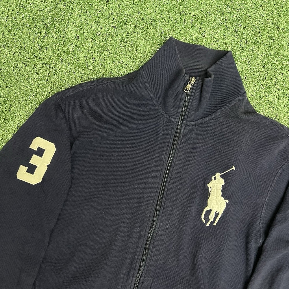 Polo Ralph Lauren Big Pony Full Zip Sweatshirt L Navy 3 Patch Sleeve Rugby Logo